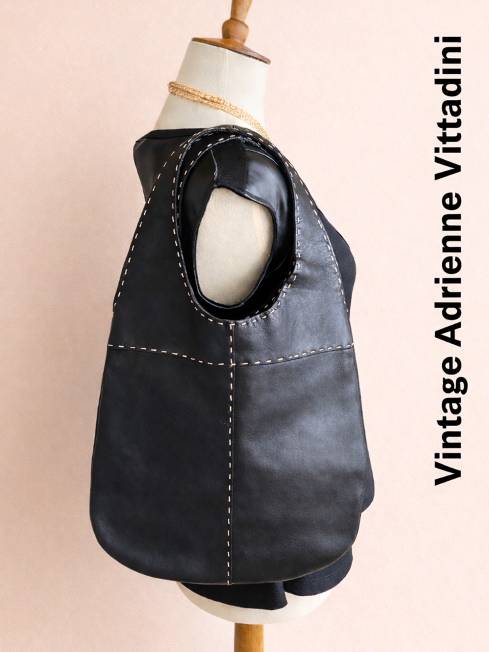 Vintage Adrienne Vittadini Classic Black Leather Hobo Bag
